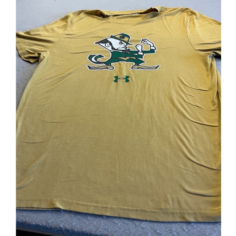 Under Armour Notre Dame Fighting Irish Leprechaun Tee Gold Large Loose Fit Sport